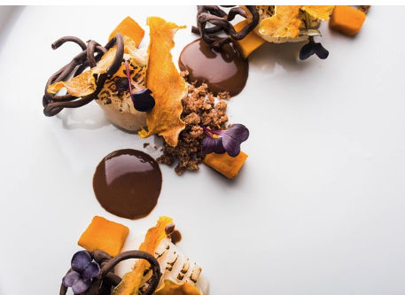 Artfully plated gourmet dish on a white plate